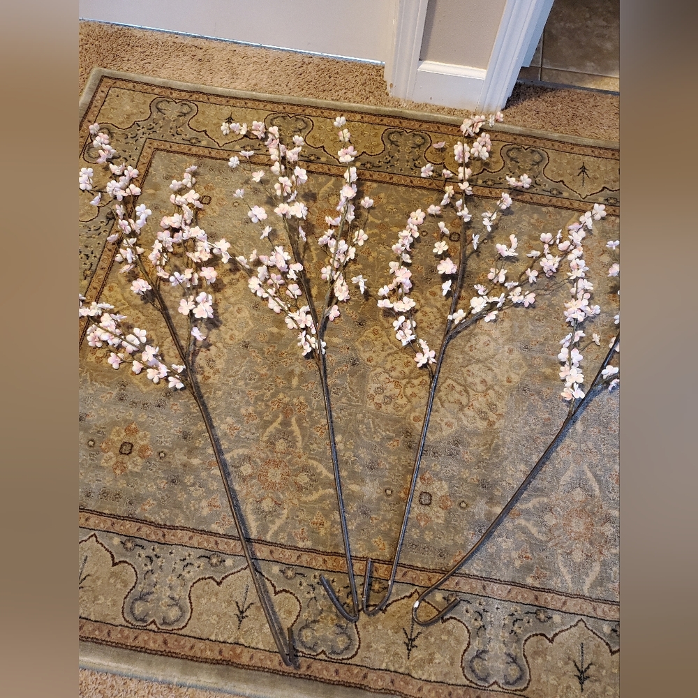 Pink/White, Apple Blossom Tree Branches, 4 stems. Silk Flowers.